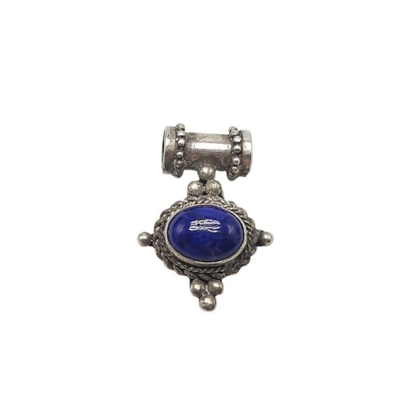 Vintage Sterling Silver Pendant With Blue Lapis Lazuli Gemstone Oval Design - Picture 1 of 6